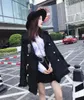 Black tweed Jackets women's jacket two-color pearl buckle fringed side small fragrance in the long coat