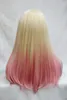 Ombre blonde to pink long straight women's full wig with Bangs Wigs