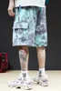 Fashion-Gothic wind gradient tie-dyeing loose straight-barreled fiveminute trousers men wearing hip-hop cramped short man shorts pour hommes