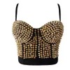 Women's Sexy Punk Golden Rivet Bra Top Striking Burlesque Studded Dance Clubwear Body Shapewear Bustier Corset