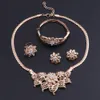 Women African Beads Jewelry Sets Fashion Crystal Necklace Bracelet Earrings Ring Gold Color Wedding Dress Accessories