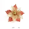 Juldekorationer 5pcs / parti 2021 22cm Glitter Poinsettia Artificial Flowers Tree Ornament Merry Party Supplies1