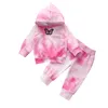 Spring Autumn kids tie dye clothing sets long sleeve hooded butterfly top + trousers 2pcs/sets baby boys girls sweatshirt outfits M2492