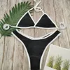 6 Colors Sexy Bikini Set Solid Color Swimsuit Women French Triangle Low-waist Swimwear Female Lace-up Back Fashion Swimming Suit