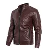 Veste en cuir PU à col montant Vintage pour hommes hiver noir chaud épais manteaux veste de moto