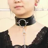 Garganta larga com cadeia de metal Casal jogo jogo Jóias Jóias Punk PU Collar Gothic Bondage Colar Sexy Cosplay Arnês Gargantilha