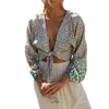 Blouses voor damesoverhemden dames tops en vintage boho bloemen dames jumper lange mouw wrap crop top 2021 zomervakantie mode kleding