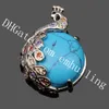 10st Colorful Zircon Crystal Pave Alloy Peacock Wrapped Polished Smooth Natural Semi Precious Gemstone Cabochon Bead Charm Pendant Smycken