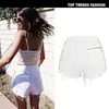 European and American women's Jeans high waist double zipper washed worn tassels back pocket embroidery stars denim shorts beach holiday