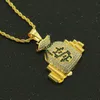New Hip Hop Fashion Mens Gold Stainless Steel Crystal Dollar Sign Moneybag Pendant ed Chain Necklace Jewelry Gift6817148