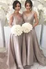 Simple Elegant Bridesmaid Dresses A Line Sleeveless V Neck Floor Length Sweep Train Garden Wedding Guest Party Gowns