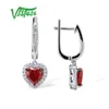 Vistaso conjuntos de jóias para mulher vermelho pedras de cristal jóias conjunto coração brincos pingente 925 esterlina prata moda fina