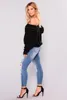 Kvinnor magra rippade hål Jean Capris Tryck upp låga midja byxor Casual Slim Fit High Elastic Female byxor gratis frakt