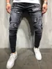 Jeans casual da uomo Pelle Slim Pantaloni denim alla moda Pantaloni hiphop con fori per il ginocchio Lavati di alta qualità221f