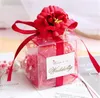 Limpar PVC Favor Boxes festa de aniversário do casamento caixas de doces Macaron Envolver fita presente Wraps 3 flores de presente quadrados Caso festivo Decoração