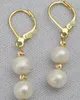 Envío gratis encantador par blanco negro natuurlijke pendiente de perlas 9-10 mm 14 k / 20 gancho amarillo