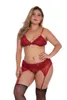 Vente chaude lingerie sexy dentelle push up ensemble de sous-vêtements demi-tasse soutien-gorge + culotte + jarretière pour les femmes