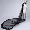 Encantador preto 5 metros longos trem applique borda casamento véu de noiva véus de casamento acessórios nupciais V401082
