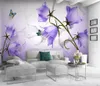 Papier peint Mural personnalisé 3D, belle fleur violette de rêve papillon 3D, décoration murale de fond de salon et de chambre à coucher