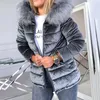 Winter Fluwelen Jas Vrouwen Warm Katoen Gevoerde Jassen Grijs Roze Kap Bontkraag Mode Basic Bovenkleding Vrouw Jas Plus Size 4XL