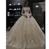 Vestido de noiva com ombro de fora, vestido de baile, manga longa, renda, dubai, árabe, vestido de casamento