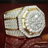 Partihandel-New Big Round Puffed Marine Micro Paved CZ Ring Hip Hop Rock Style Full Bling Iced Out Cubic Zircon Ring Luxury Smycken Gift