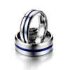 Acier inoxydable bleu ruban rainure bande anneaux bague de mariage cadeau bijoux de mode pour femmes hommes Will et Sandy