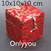 Kleine kubus houten opbergdoos katoen gevulde hoge einde decoratieve ambachten steen verzamelen box luxe chinese zijde brokaat cadeau verpakking dozen