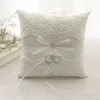20*20 см Европейская подушка с бантом, свадебный декор, подушка для колец, романтические вышитые цветы для свадебной церемонии, свадебные принадлежности