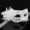 Sexy Black white red Women Feathered Venetian Masquerade Masks for a masked ball Lace Flower Masks 3 colors