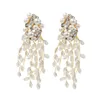 European and American new long crystal tassel earrings European and American style pearl flower earrings WY1066