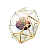 Prachtige diamantvormige glazen terrarium pot moderne geometrische koperen sappige plantenbak miniatuur kas creatief metalen draad bloem vaas