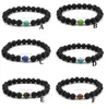 Handmade Natural Black Lava Stone Beads Elastic Bracelet Essential Oil Diffuser Bracelet Volcanic Rock Beaded Hand Strings