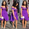 2023 Sexy Purple Bridesmaid Dresses A Line Chiffon Lace Appliques Peplum Backless Short Evening Dresses Prom Gowns Maid Of Honor Dress