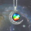 Fashion Rare Vintage Silver Starry Sky Round Moon Pendant Necklace Outer Space Universe Necklaces Jewelry Pendants