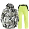 새로운 패션 위장 대 남자 스노우 슈트 스노우 보드 의류 겨울 야외 스포츠 착용 방수 스키 재킷 + 스노우 벨트 바지
