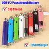 Autentyczne Evod Ugo-V II Vape Pen Battery + USB Ładowarka Micro USB Passhrough 650 900 MAH Vape Ugo Baterie FIT 510 Wątki do pary