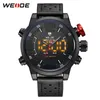 Weide Men's Casual Fashion numeral Digital Display Quartz Multiple Time Zone Auto Date Alarm Leather Strap belt WristWatches