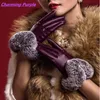 2018 Fashion Warm Winter Gloves Female Leather Gloves Rabbit Fur Wrist Mittens Women039s Warm Gloves Luxury Design Guantes Mitt2333128