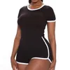 Dames Sport Yoga Set Vrouwelijke Effen Kleur O-hals Korte Mouw Top en Tight Shorts Fitness Running Gym Clothes Suit1