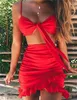 2020 S-XL Kobiety Bodycon Dwuk kawałek Crop Top Bikini Spódnica Zestaw Bandaż Summer Swimwear Beachwear Red Monokini Kostium kąpielowy