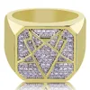 L'oro bianco 18K CZ zirconi Designer Hip Hop geometrica Band Ring pieno di diamanti ghiacciato fuori Amanti Anelli gioielli regali per gli uomini all'ingrosso