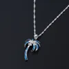Fashion-y Blue / White Fire Opal Palm Tree Pendant Necklace for Gift