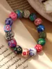 Bracelet Bangle Newly Polymer Clay Flower Colorful Round Beads Charm Bracelets