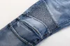 Men Fashion Brand Designer Ripped Biker Jeans man Distressed Moto Denim Joggers Washed Pleated motorcycle Jeans Pants Black Blue