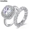 Vecalon Promise Ring Sets Diamond CZ Stone 925 STERLING Gümüş Nişan Aly Band Halkaları Kadınlar Erkek Mücevherleri 3090673