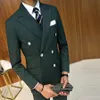 Side Slit Double Breasted Olive Green Wedding Groom Tuxedos Peak Lapel Groomsmen Men Suits Prom Blazer (Jacket+Pants+Vest+Tie) NO:1940