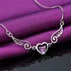 Collier pendentif en argent sterling 925 collier ailes d'ange femme pendentif zircon violet amour collier court en forme de coeur