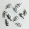 50 unids/lote, colgante de aleación de cabeza de Buda de dos caras, joyería Retro, llavero DIY, colgante de plata tibetana para pulsera, pendientes, 15*7mm