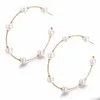 Boho branco pérola de imitação Rodada Círculo Hoop Brincos Moda, Mulheres, Meninas cor do ouro Big Earing coreana Declaração festa de jóias Brincos presente